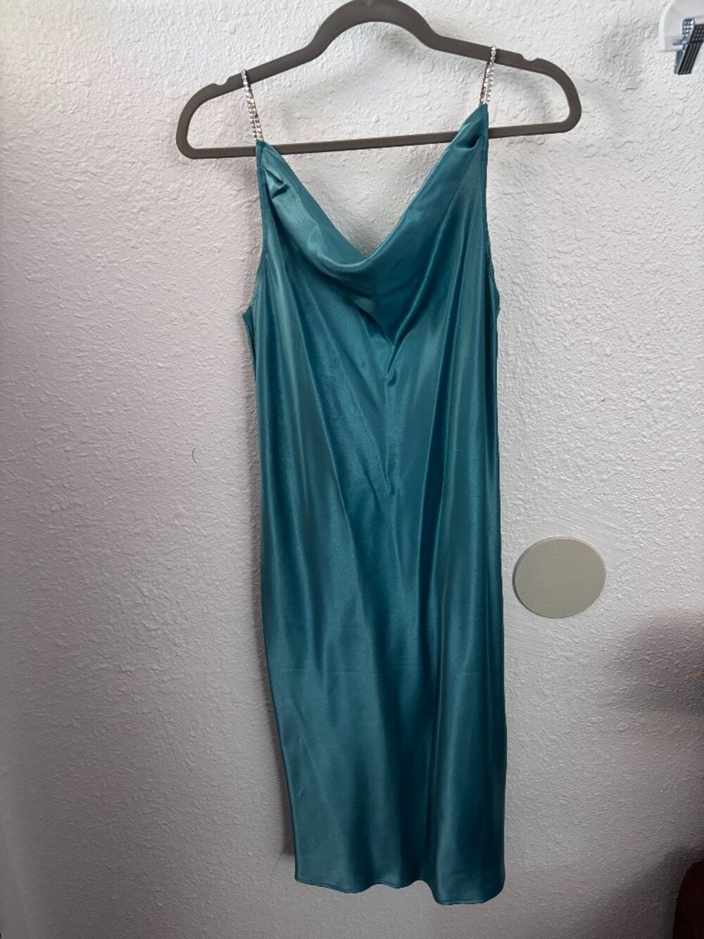 Joie de Vie Teal Slip Dress M HoCo Y2K Rhinestone Cocktail Party Jewel 90s